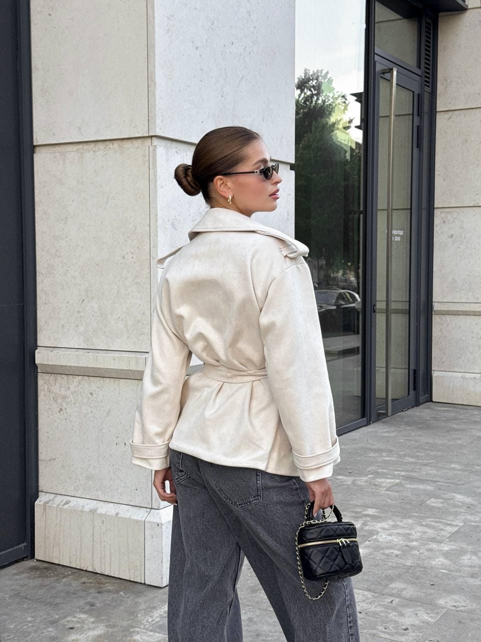 Belted Trench Coat Women, Short Wrap Jacket, Suede Spring Coat, Elegant Belted Blazer Coat