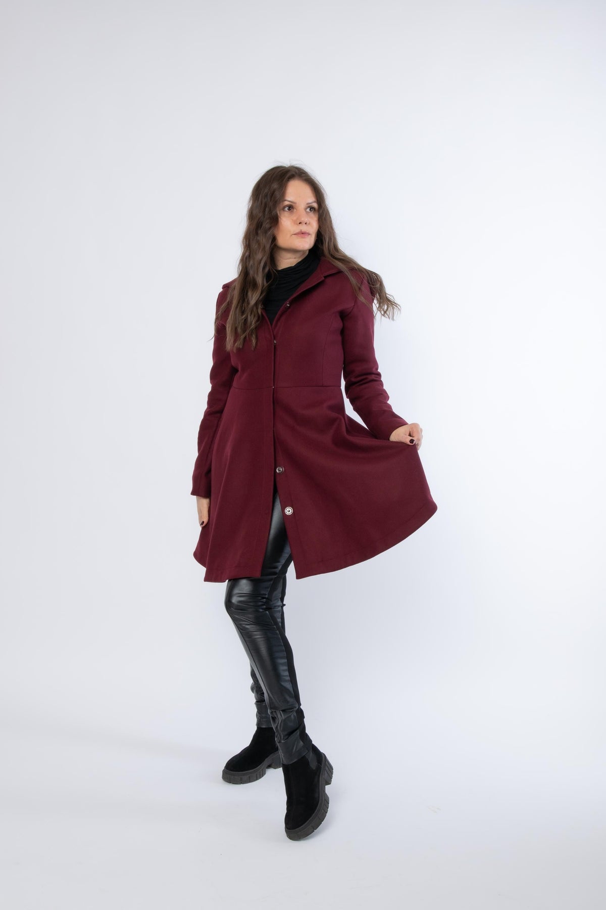 Grey Hooded Wool Winter Coat for Women, Princesss Midi Overcoat, Plus Size Winter Outerwear, Single Breasted Hooded Coat with Pockets