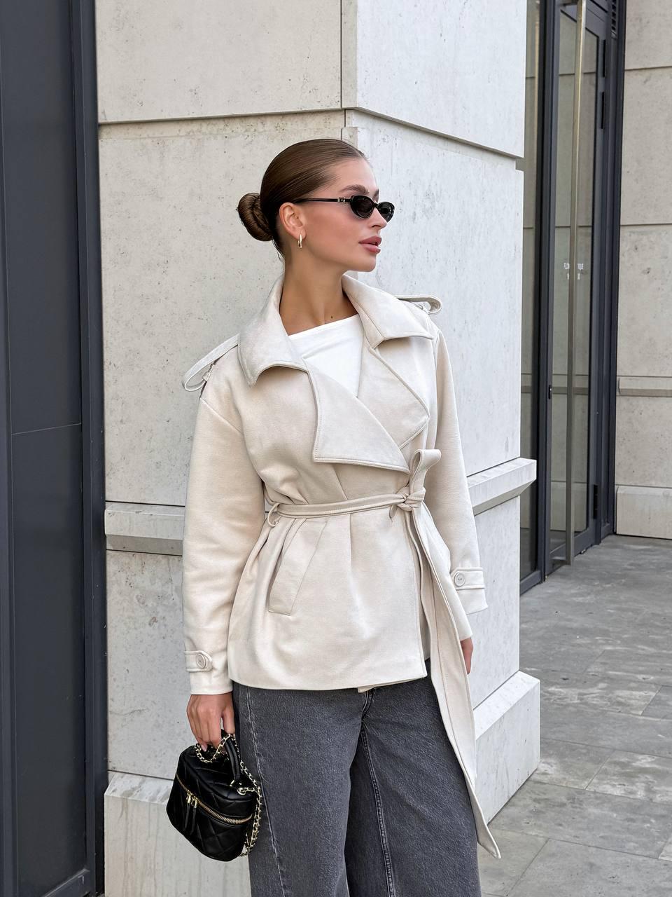 Belted Trench Coat Women, Short Wrap Jacket, Suede Spring Coat, Elegant Belted Blazer Coat
