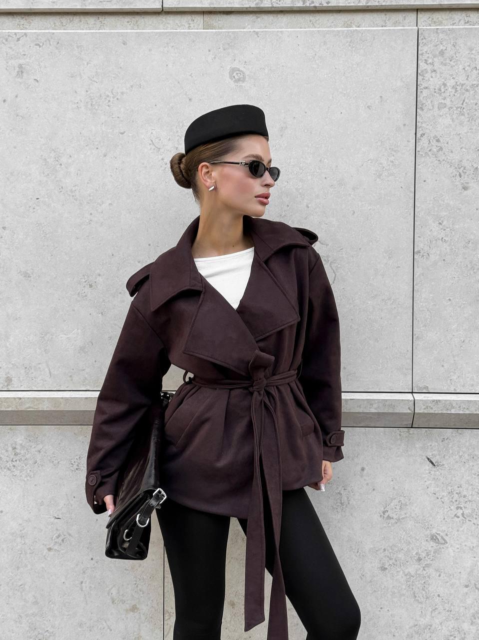 Belted Trench Coat Women, Short Wrap Jacket, Suede Spring Coat, Elegant Belted Blazer Coat