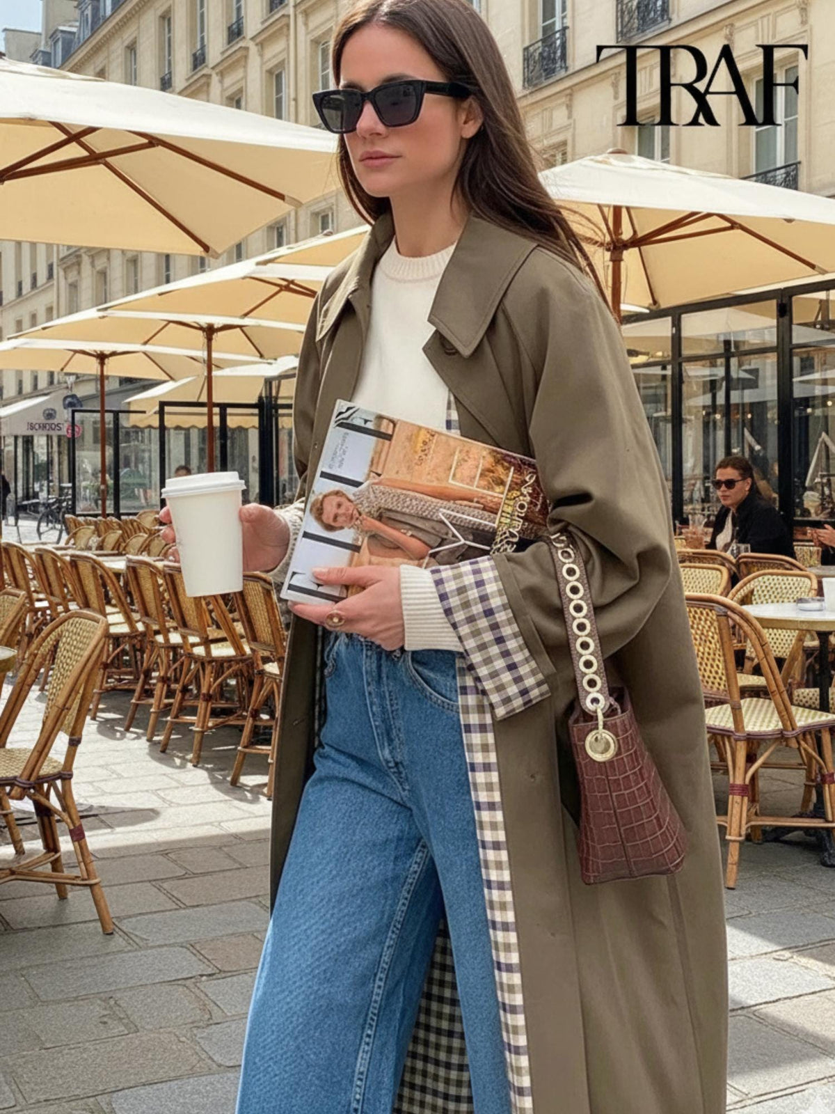 Women's  Long Trench Coat –  Lapel Single-Breasted Overcoat, Autumn Winter High Street Loose Fashion Coat