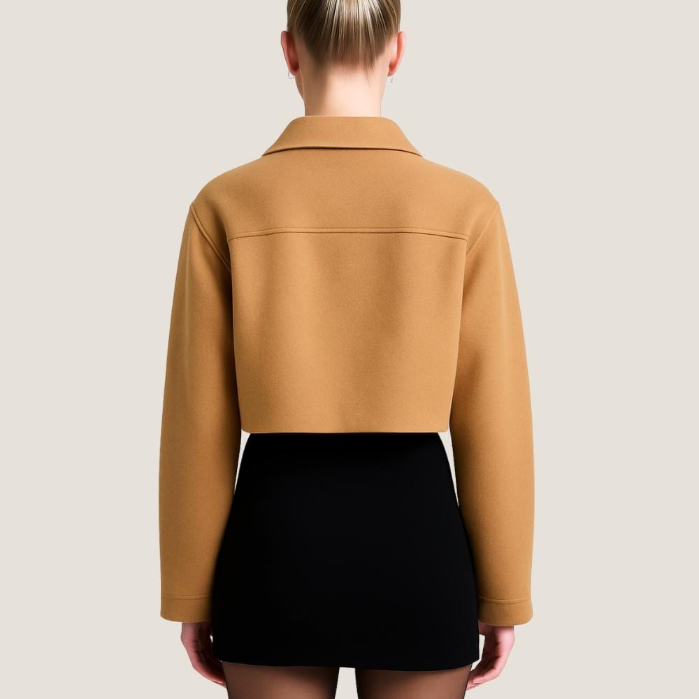 Cropped Camel Wool Jacket For Women – Handmade Short Fashion Coat – Minimalist Fall Winter Jacket