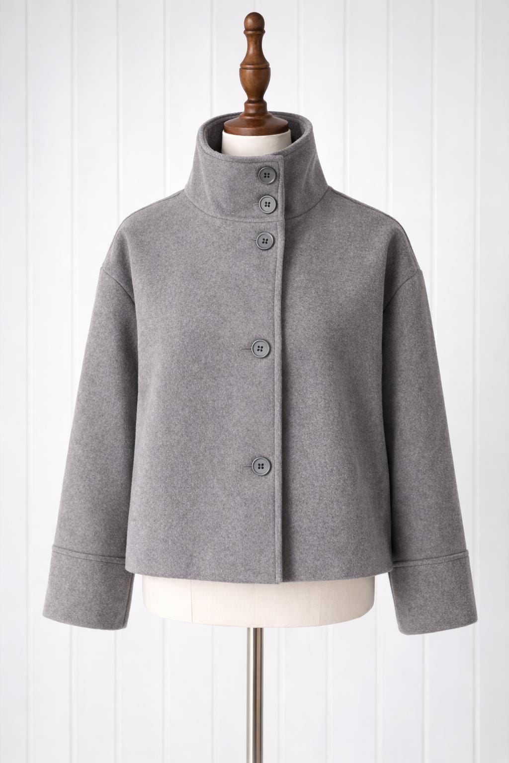 Cropped Stand Collar Jacket, Minimalist Button Coat, Modern Chic Structured Fall Women's
