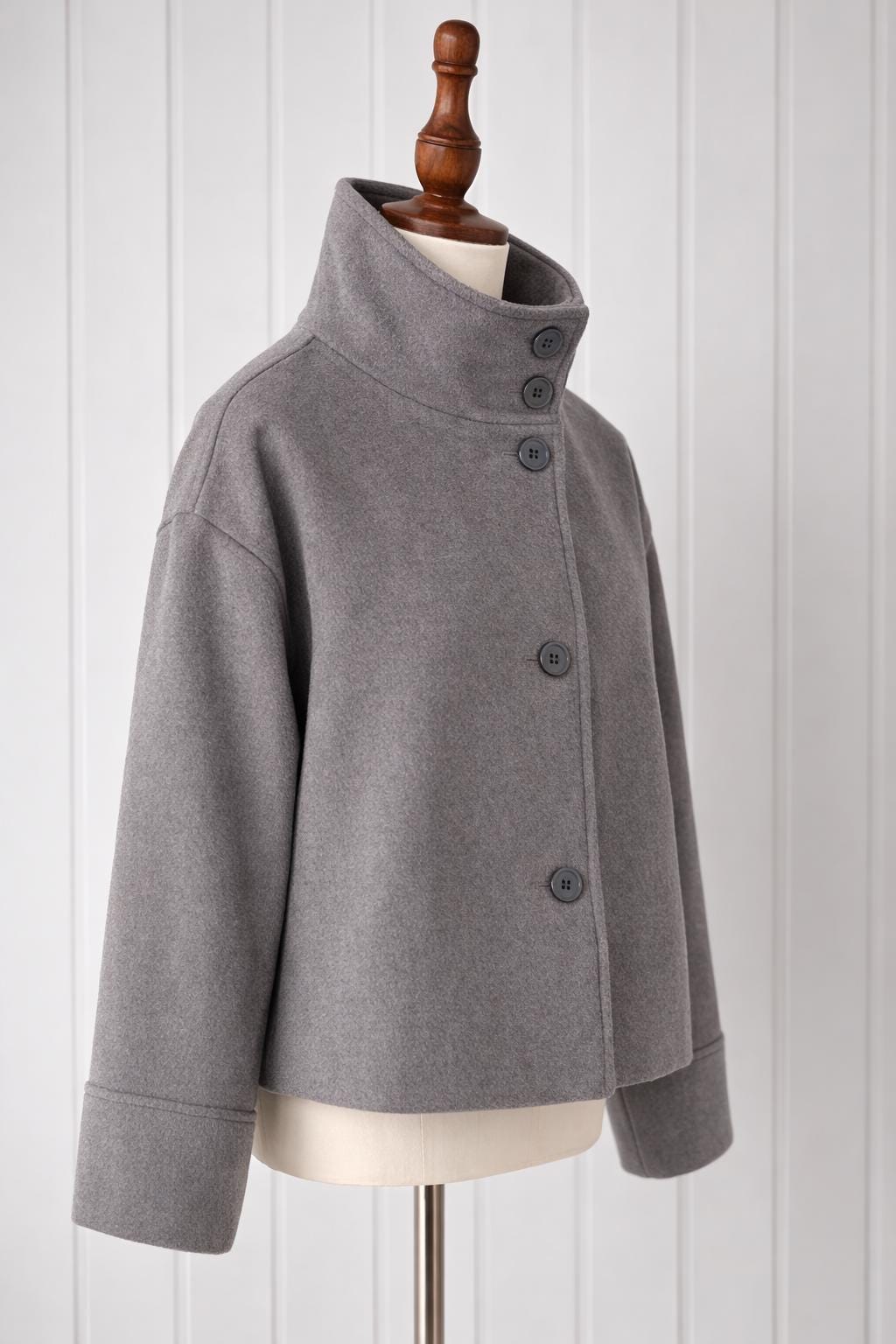 Cropped Stand Collar Jacket, Minimalist Button Coat, Modern Chic Structured Fall Women's
