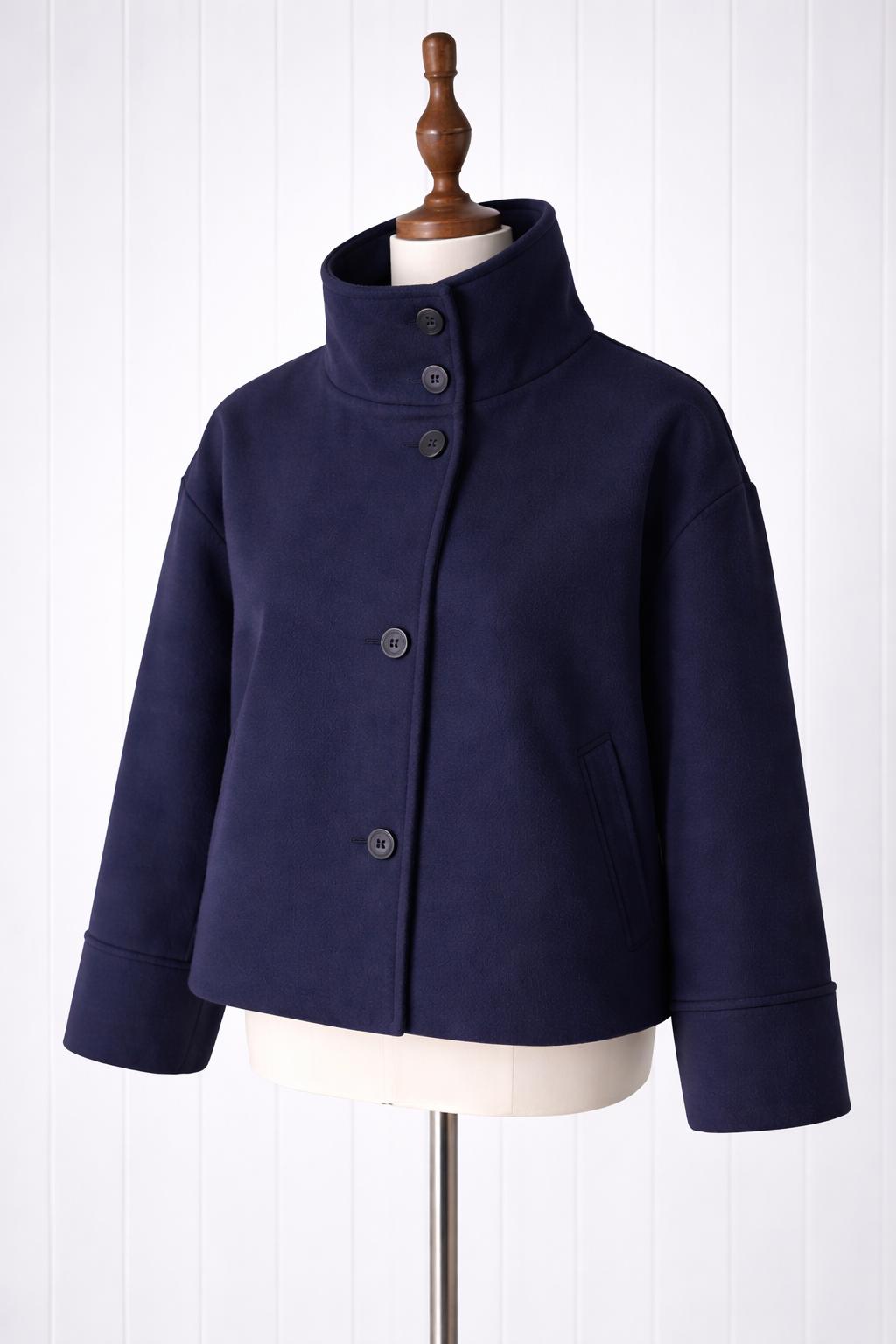 Cropped Stand Collar Jacket, Minimalist Button Coat, Modern Chic Structured Fall Women's