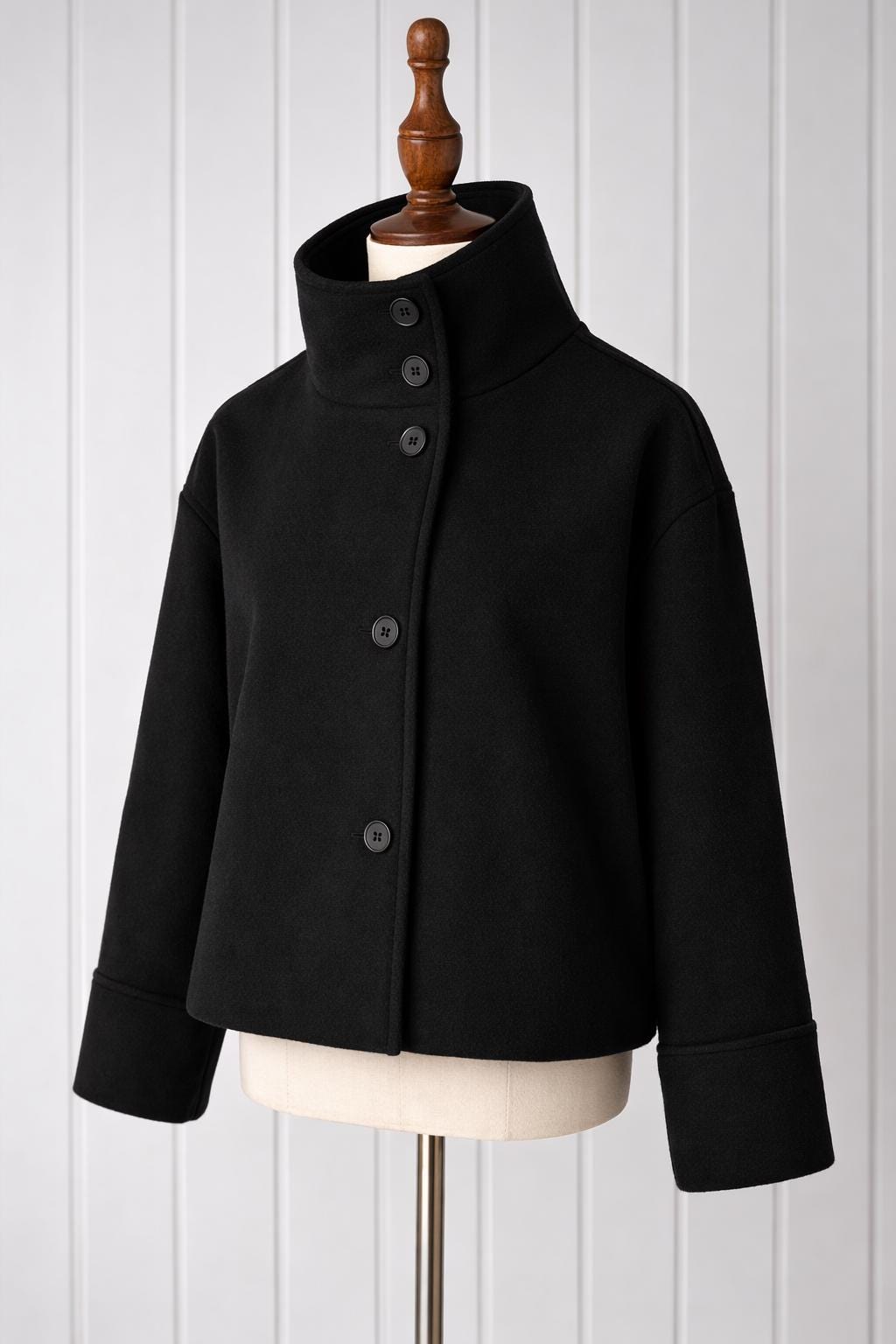 Cropped Stand Collar Jacket, Minimalist Button Coat, Modern Chic Structured Fall Women's