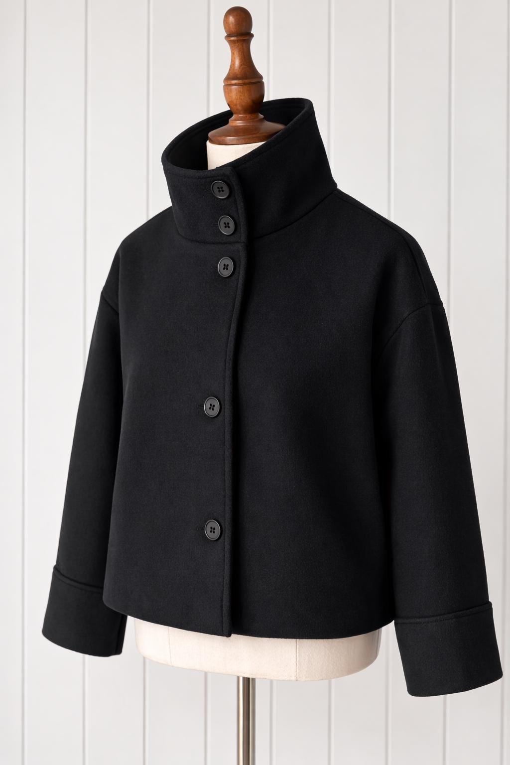 Cropped Stand Collar Jacket, Minimalist Button Coat, Modern Chic Structured Fall Women's