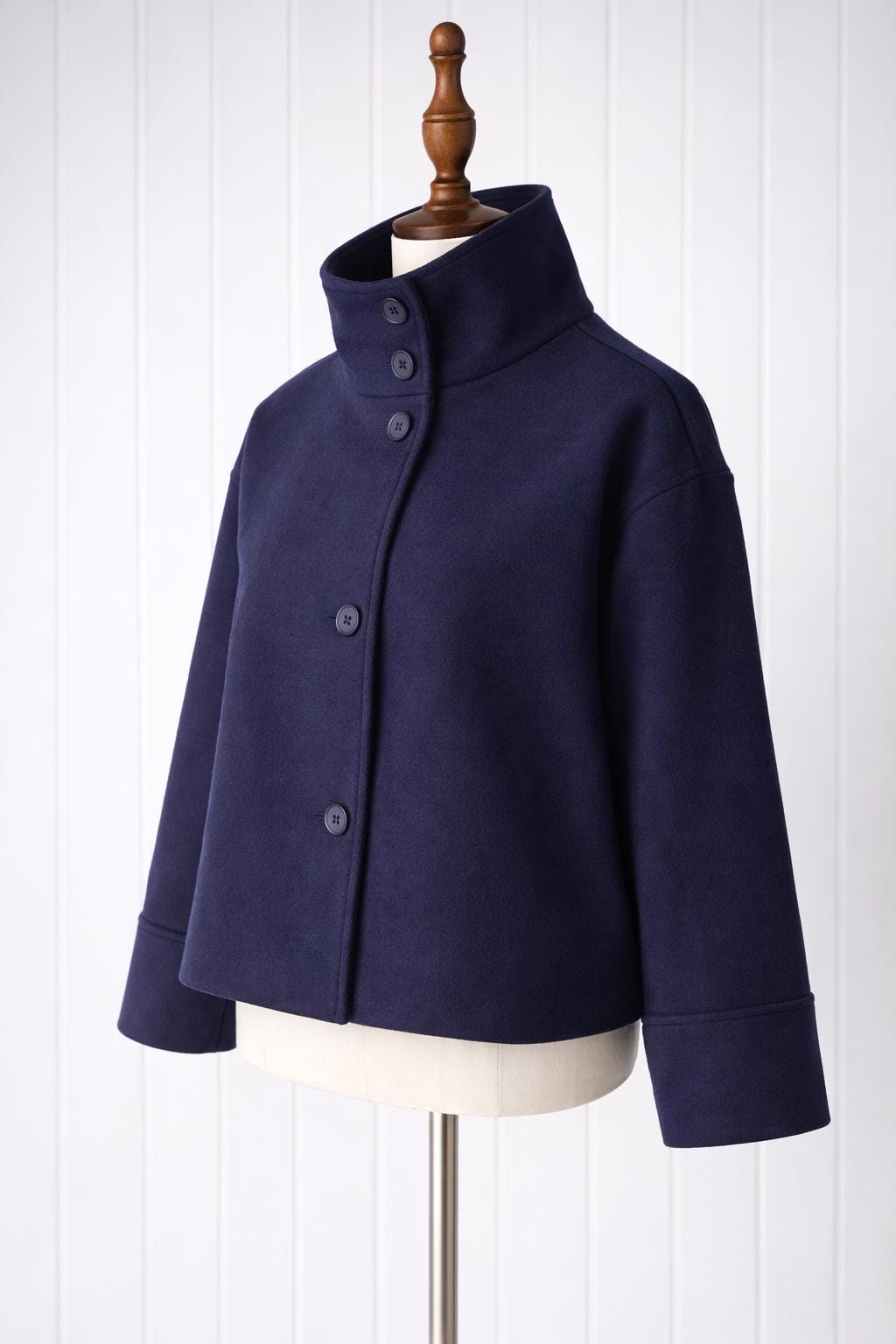 Cropped Stand Collar Jacket, Minimalist Button Coat, Modern Chic Structured Fall Women's