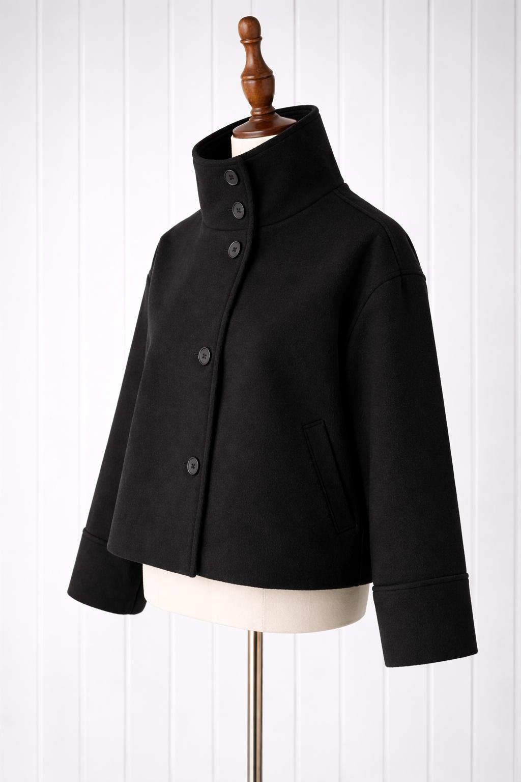 Cropped Stand Collar Jacket, Minimalist Button Coat, Modern Chic Structured Fall Women's