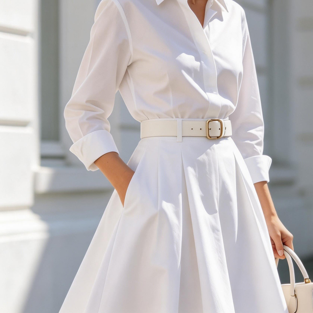 Clean White Maxi A Line Skirt For Women Elegant High Waist Long Skirt Minimal Modern Spring Fall Fashion Piece
