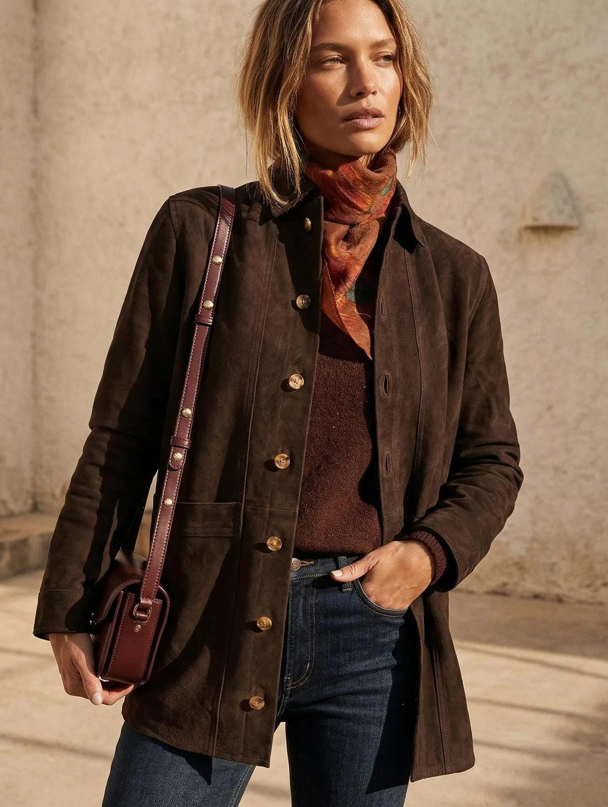 Dark Brown Suede Leather Blazer Women Vintage Suede Jacket Button Down Shirt Classic Overcoat Western Shacket Lightweight Coat Gift Her