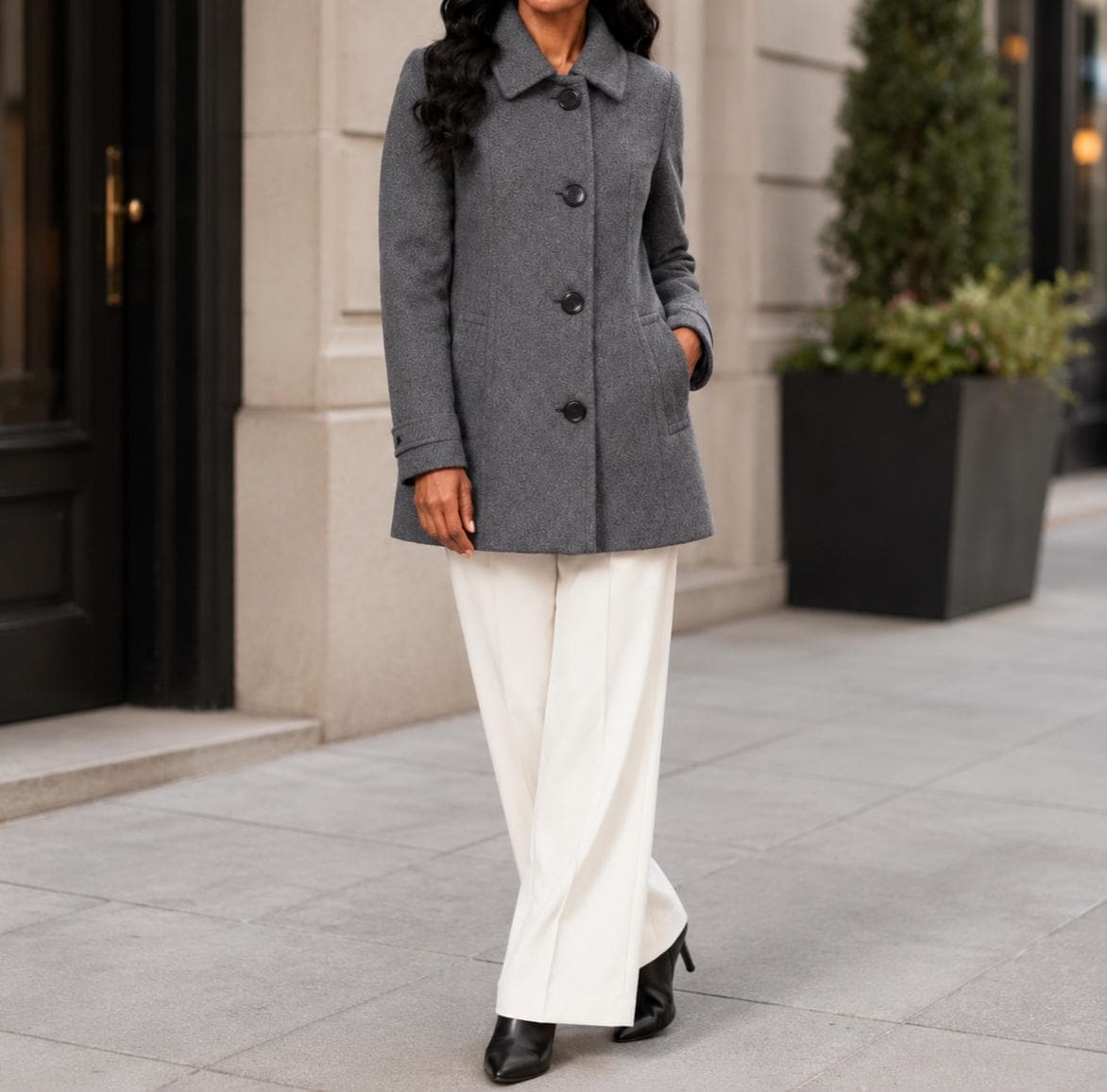 Heather Grey Wool Car Coat, Women's Minimalist Single Breasted Jacket