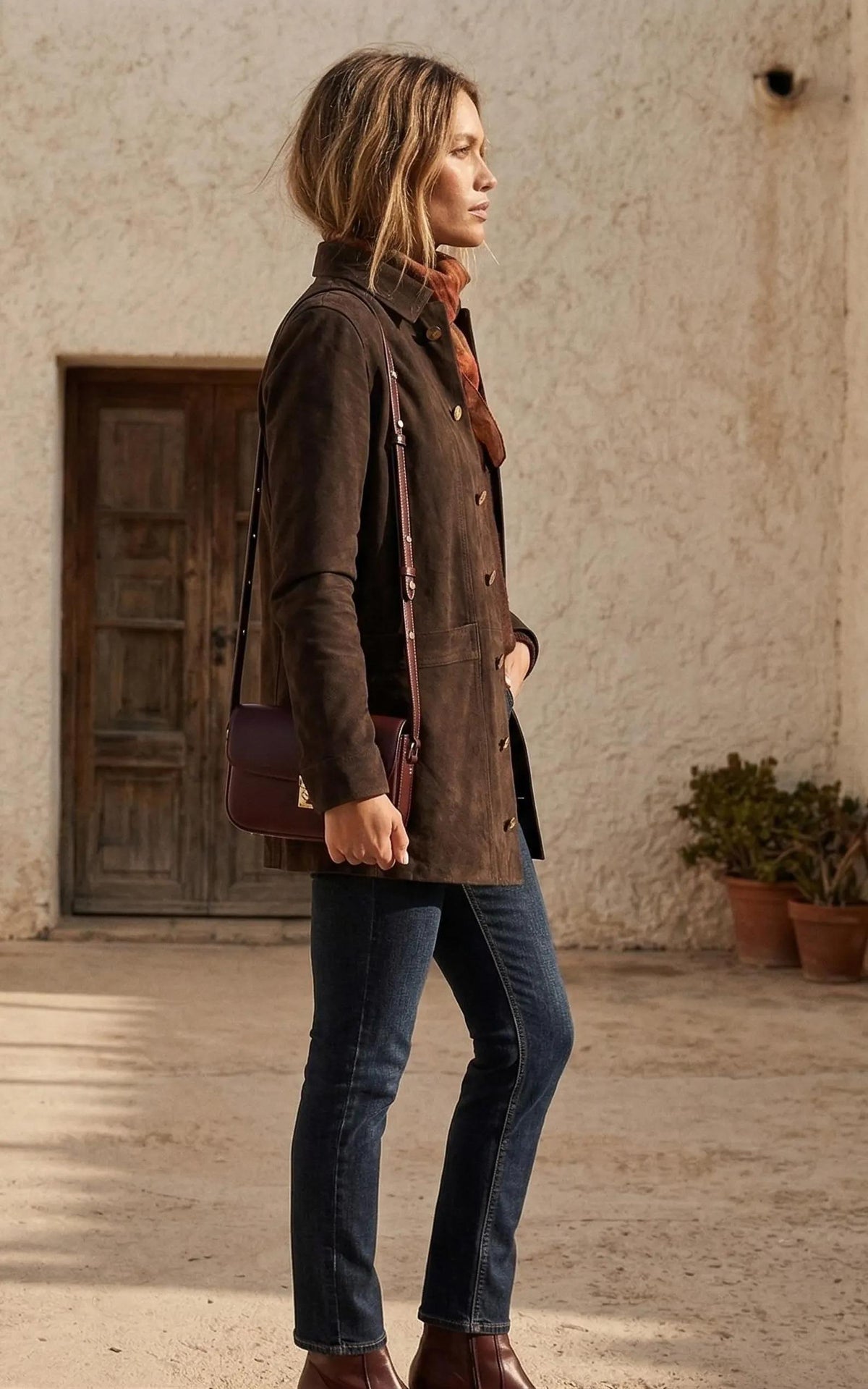 Dark Brown Suede Leather Blazer Women Vintage Suede Jacket Button Down Shirt Classic Overcoat Western Shacket Lightweight Coat Gift Her