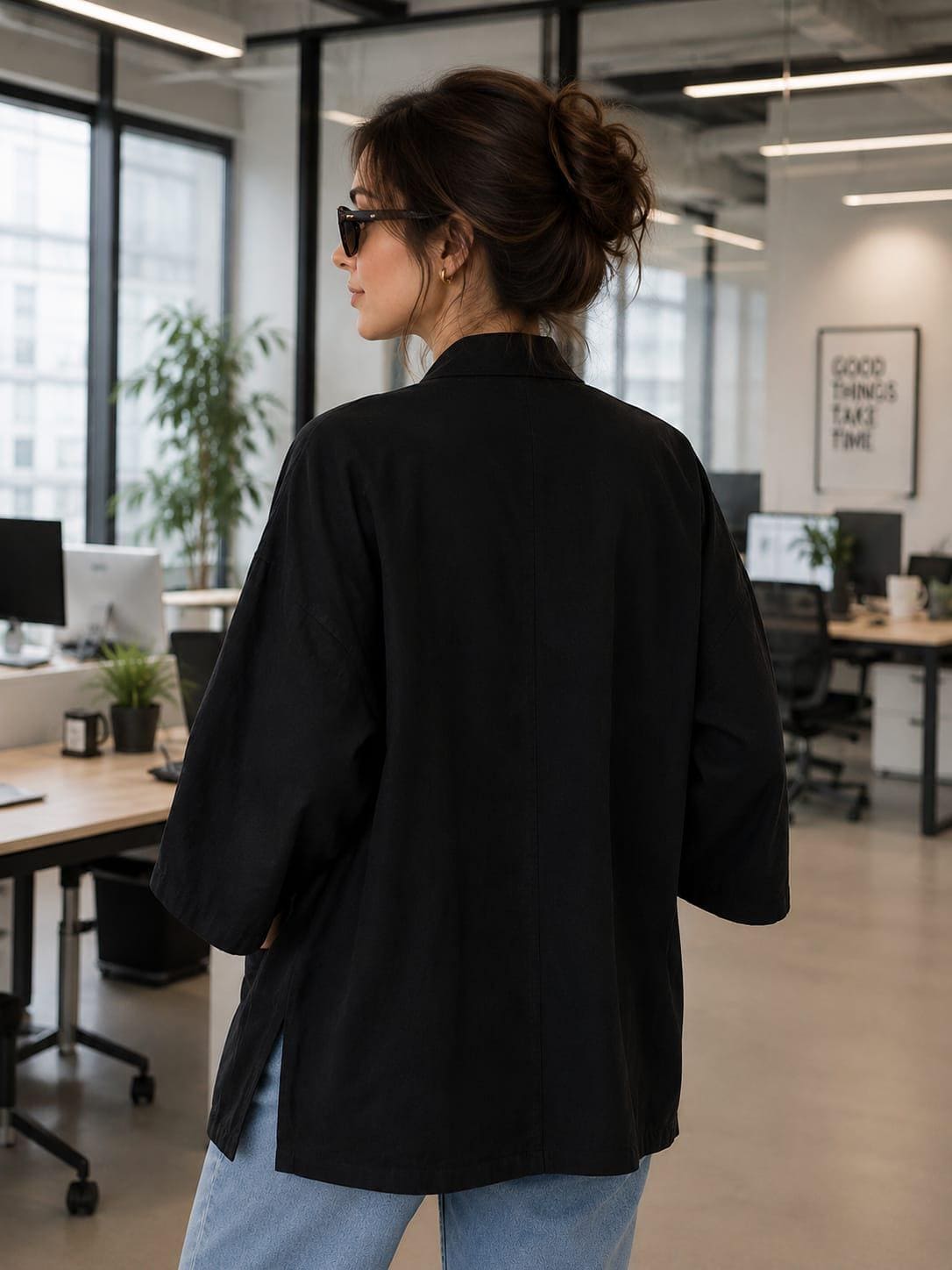 Linen Kimono Jacket for Women, Open Front Lightweight Jacket, Relaxed Fit Free Size