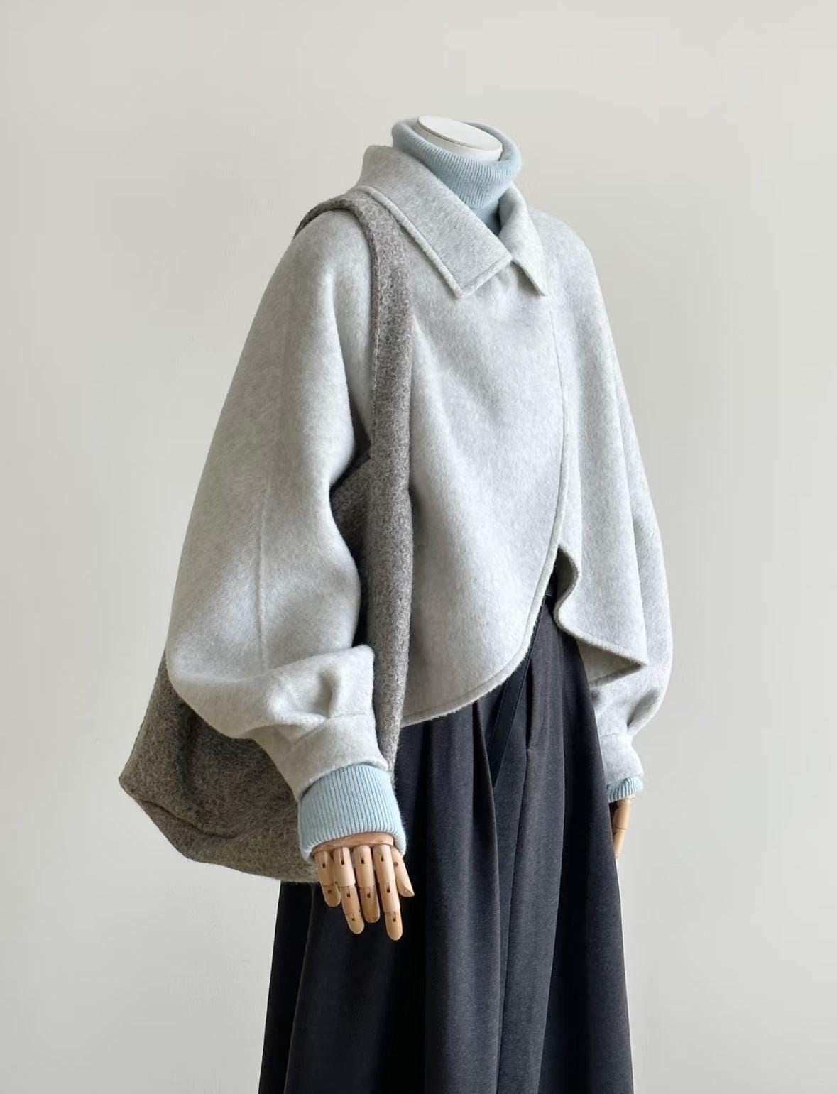 100% Natural Fabrics Wool Cropped Jacket for Women | Short Ruffle Unique Cut Textured Wool Coat |  LOOM & LINE - Floral