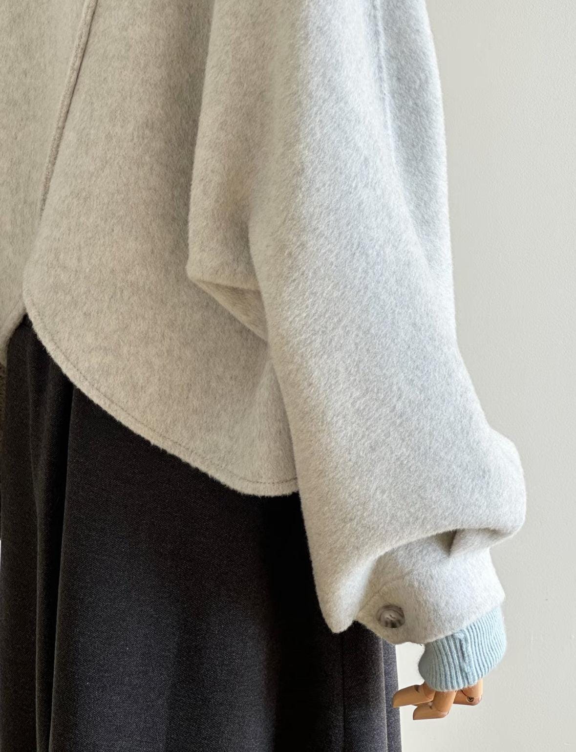100% Natural Fabrics Wool Cropped Jacket for Women | Short Ruffle Unique Cut Textured Wool Coat |  LOOM & LINE - Floral