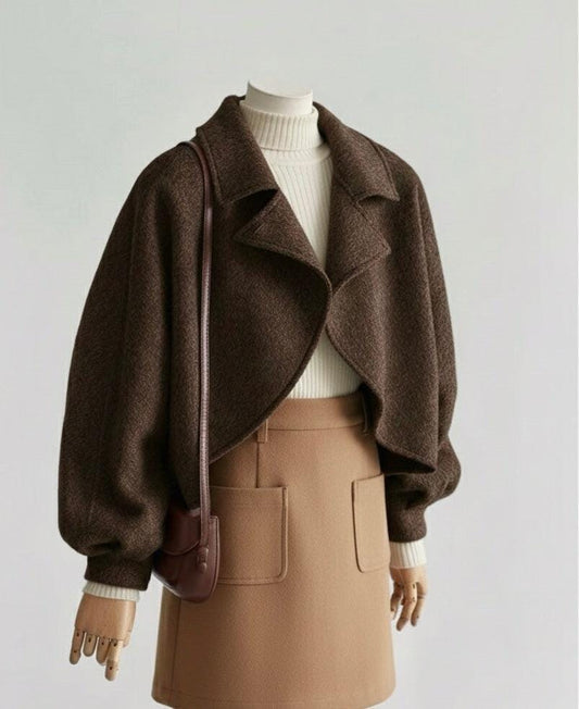 100% Natural Fabrics Wool Cropped Jacket for Women | Short Ruffle Unique Cut Textured Wool Coat |  LOOM & LINE - Floral
