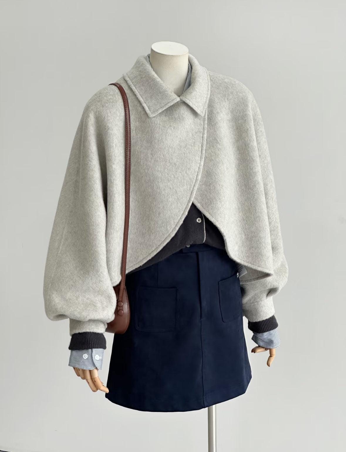 100% Natural Fabrics Wool Cropped Jacket for Women | Short Ruffle Unique Cut Textured Wool Coat |  LOOM & LINE - Floral