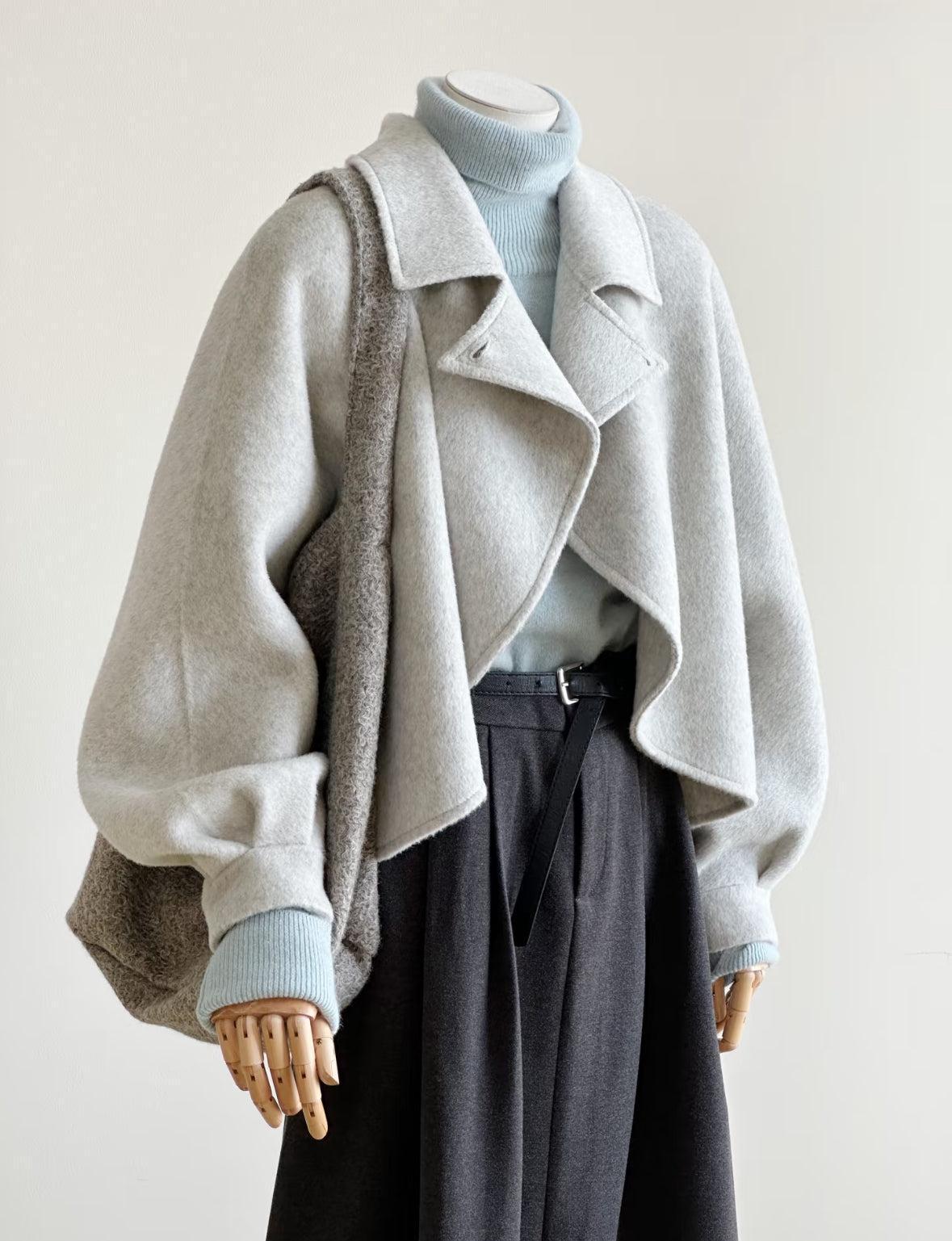 100% Natural Fabrics Wool Cropped Jacket for Women | Short Ruffle Unique Cut Textured Wool Coat |  LOOM & LINE - Floral