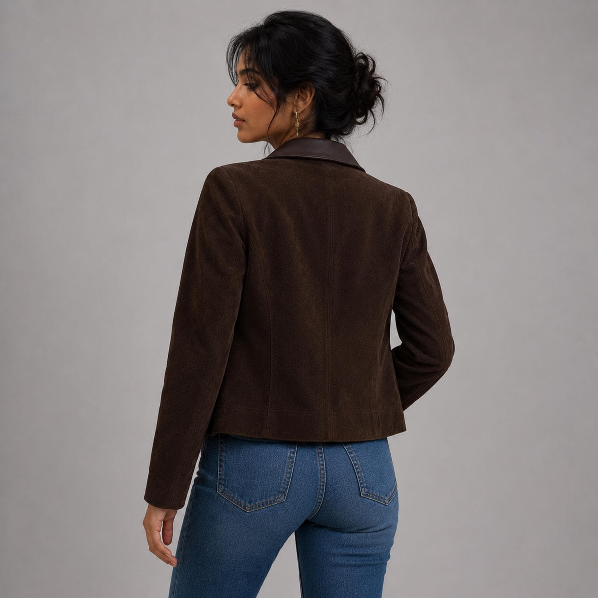 Women's Brown Suede Leather Coat | Vintage 70s Suede Jacket | Classic Button Front Lapel Suede Blazer | Gift For Her
