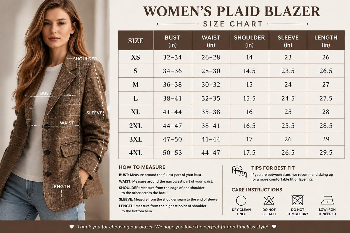 Women's Brown Plaid Blazer – Vintage Check Jacket – Elegant Office & Casual Autumn Wear
