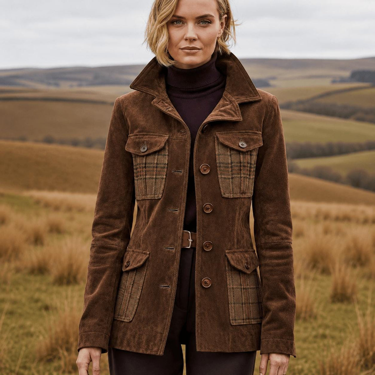 Olive Green Suede Jacket Women, Vintage Utility Blazer, Tailored Field Coat