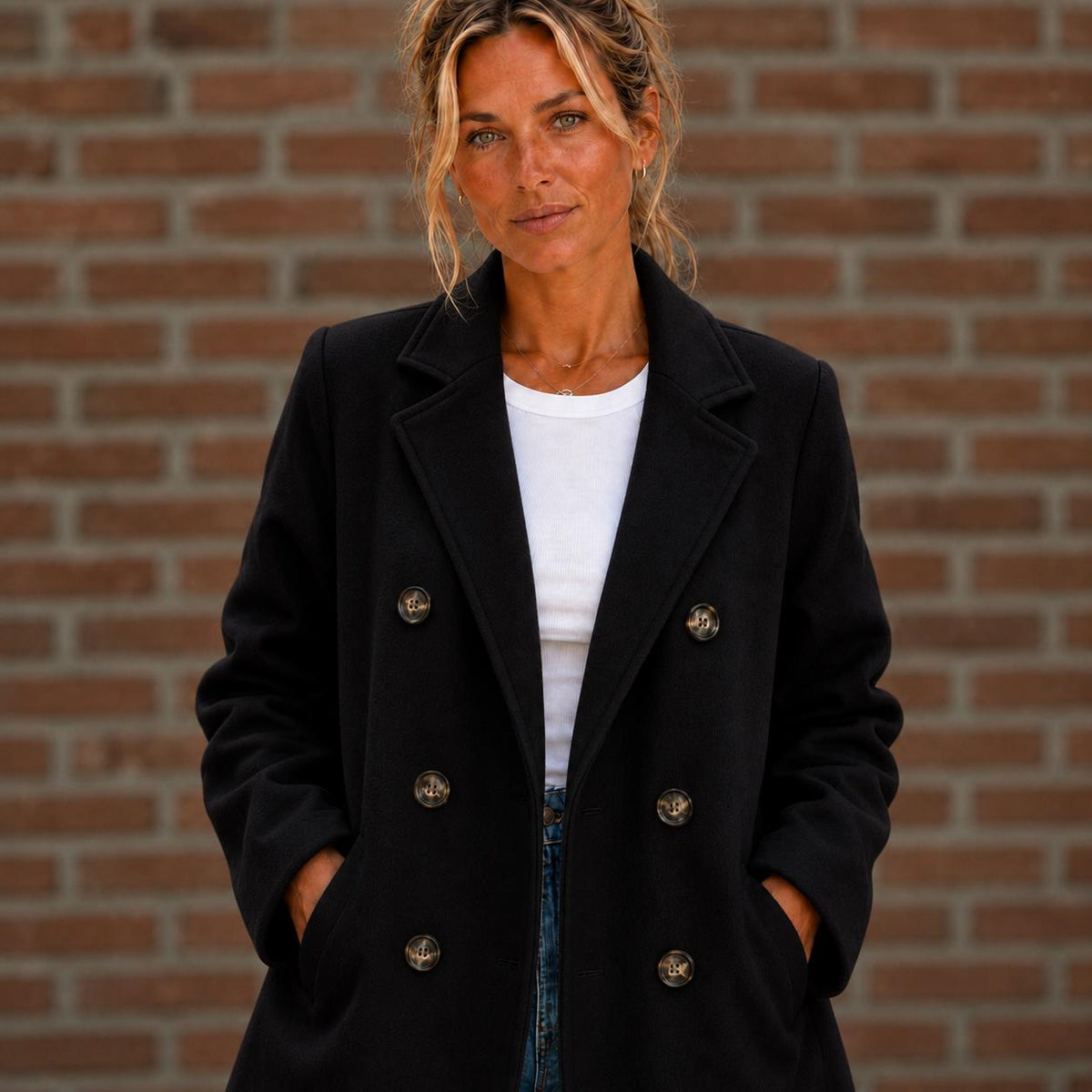 Women's Double Breasted Coat, Classic Lapel Jacket, Longline Fall Coat, Cream Camel Black, Sizes S–3XL