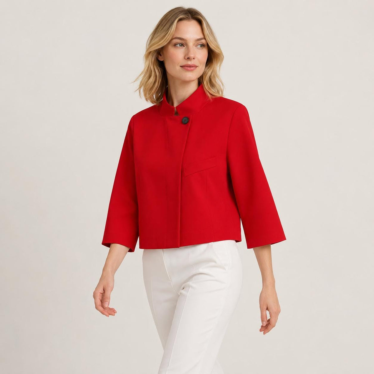 Women's Cropped Blazer, Minimalist 3/4 Sleeve Jacket, Office Casual Outerwear
