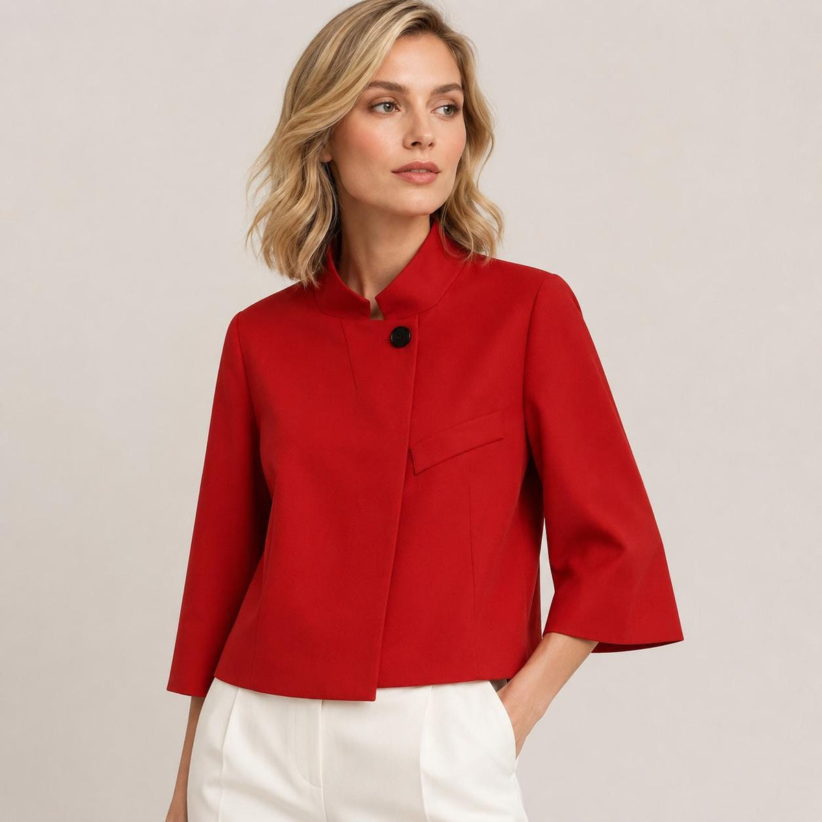 Women's Cropped Blazer, Minimalist 3/4 Sleeve Jacket, Office Casual Outerwear