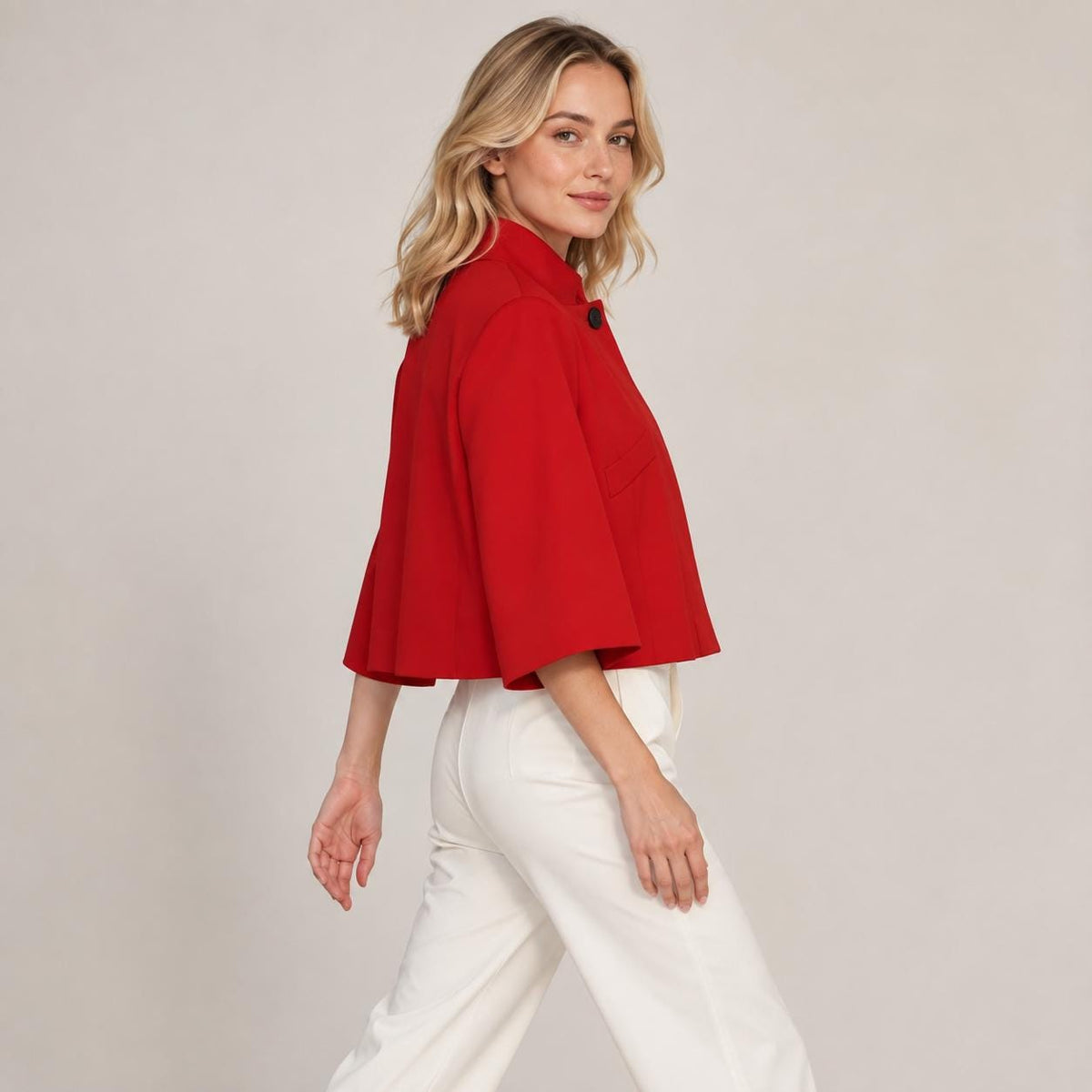 Women's Cropped Blazer, Minimalist 3/4 Sleeve Jacket, Office Casual Outerwear