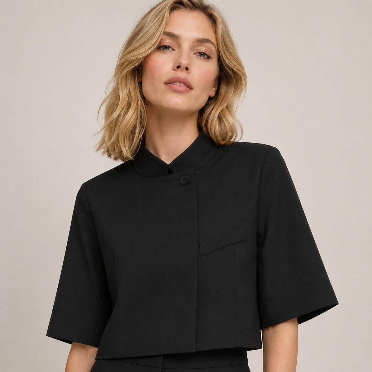 Women's Cropped Blazer, Minimalist 3/4 Sleeve Jacket, Office Casual Outerwear