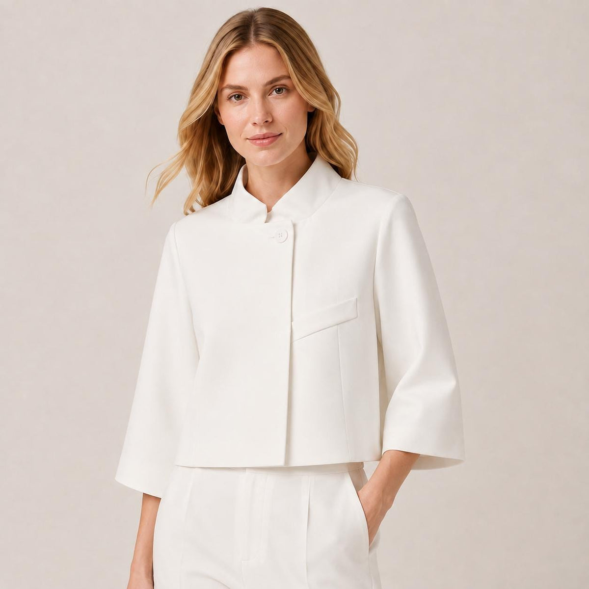 Women's Cropped Blazer, Minimalist 3/4 Sleeve Jacket, Office Casual Outerwear