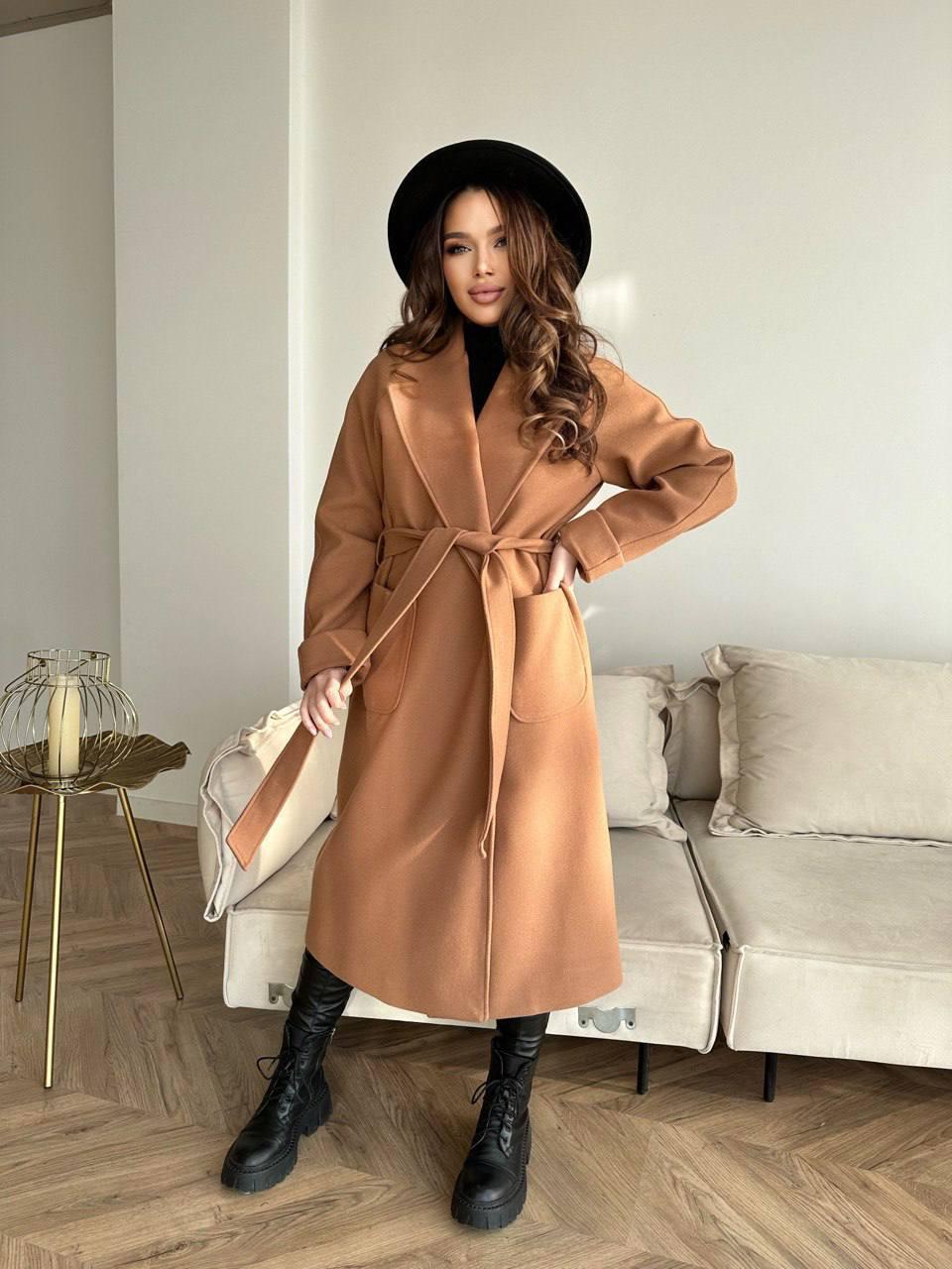 Brown Cashmere Wrap Coat, Belted Wool Robe Trench, Long Fall Winter Overcoat with Patch Pockets, Minimalist Quiet Luxury Duster Jacket