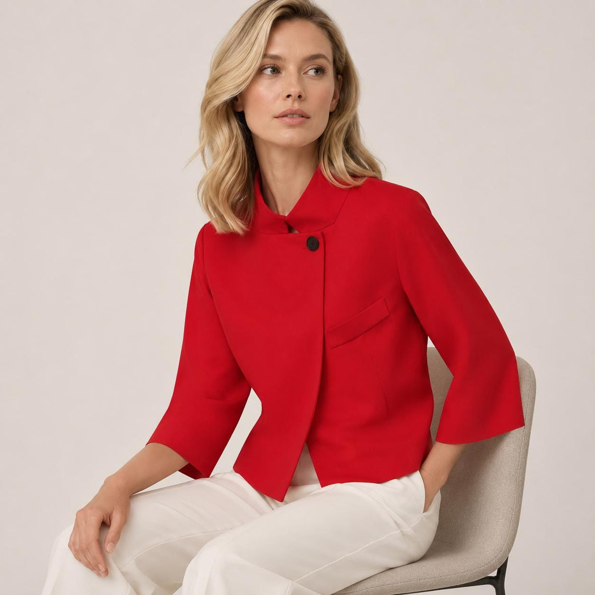 Women's Cropped Blazer, Minimalist 3/4 Sleeve Jacket, Office Casual Outerwear