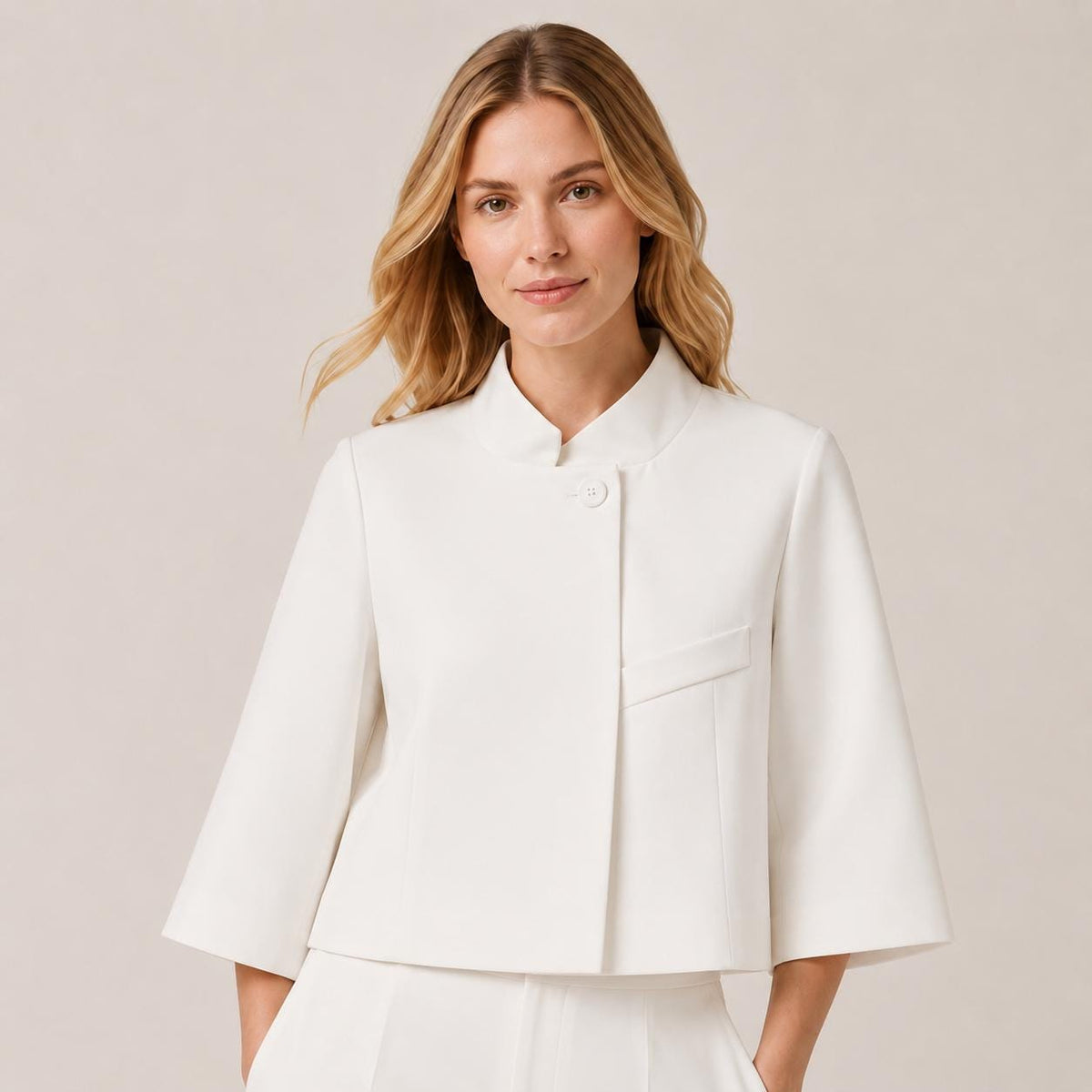 Women's Cropped Blazer, Minimalist 3/4 Sleeve Jacket, Office Casual Outerwear