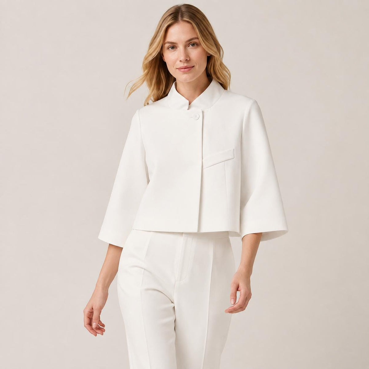 Women's Cropped Blazer, Minimalist 3/4 Sleeve Jacket, Office Casual Outerwear
