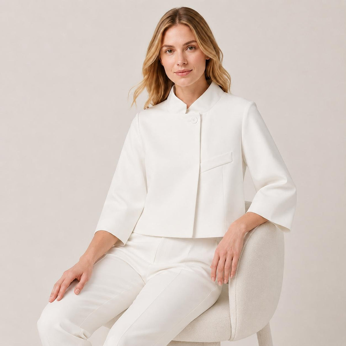 Women's Cropped Blazer, Minimalist 3/4 Sleeve Jacket, Office Casual Outerwear
