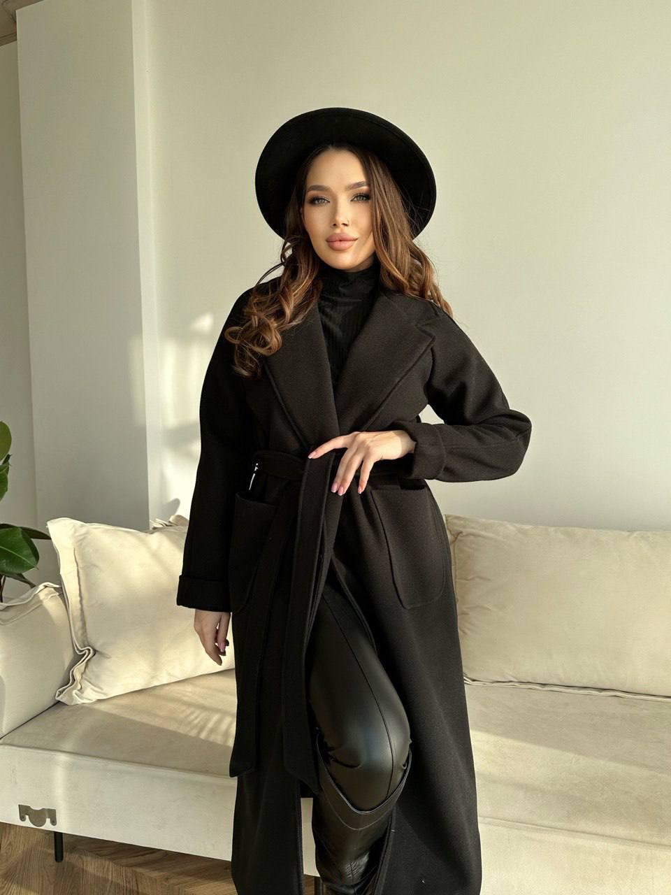 Brown Cashmere Wrap Coat, Belted Wool Robe Trench, Long Fall Winter Overcoat with Patch Pockets, Minimalist Quiet Luxury Duster Jacket