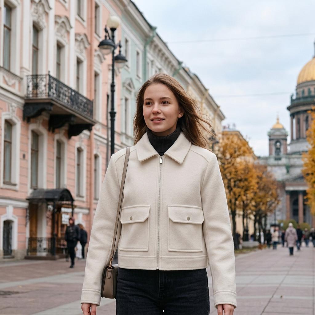 Women's Long-Sleeve Zip-Up Short Winter Coat with Pockets, Casual Streetwear Outerwear Fashion Trendy
